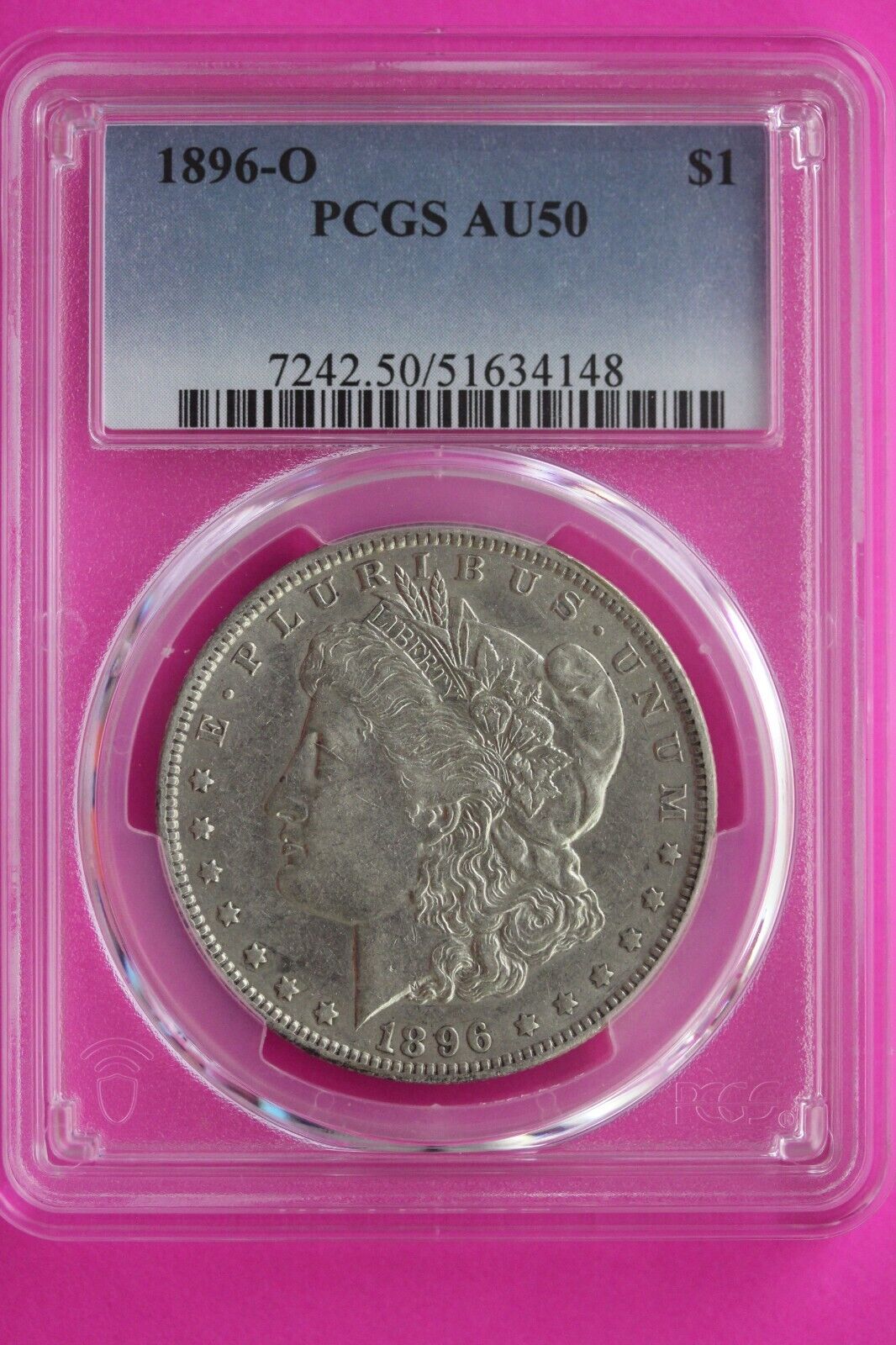1896 O AU 50 Liberty Morgan Silver Dollar PCGS Certified Authentic Slab 866