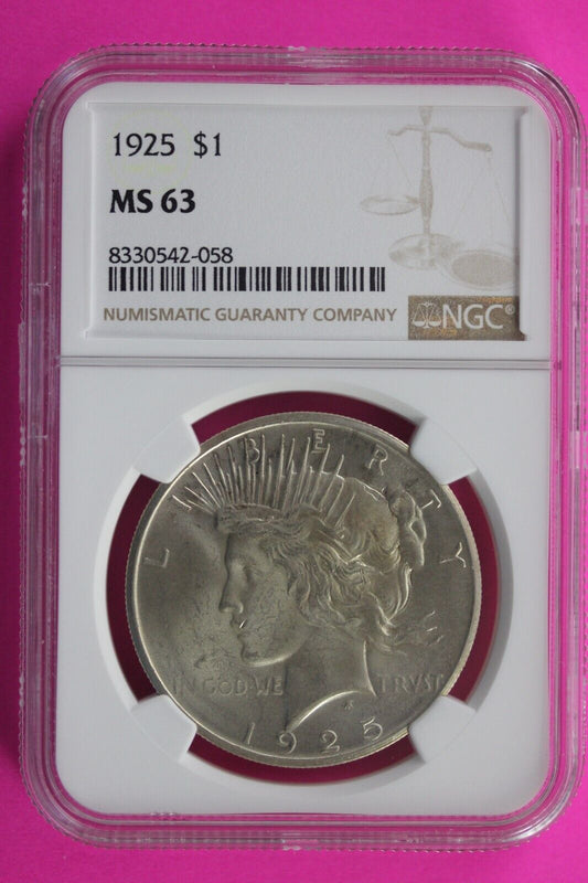 1925 P MS 63 Liberty Peace Silver Dollar NGC Certified Authentic Graded Slab 133