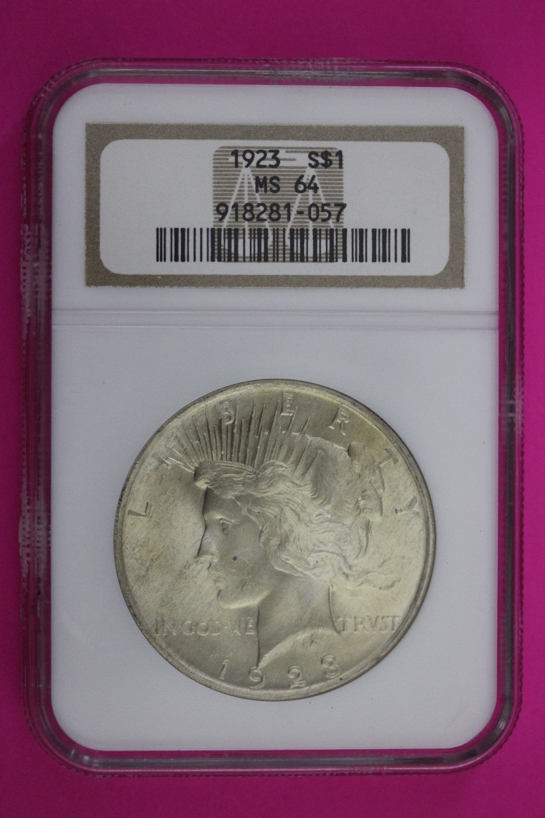 1923 P MS 64 Liberty Peace Silver Dollar NGC Graded Authentic Certified Slab 49