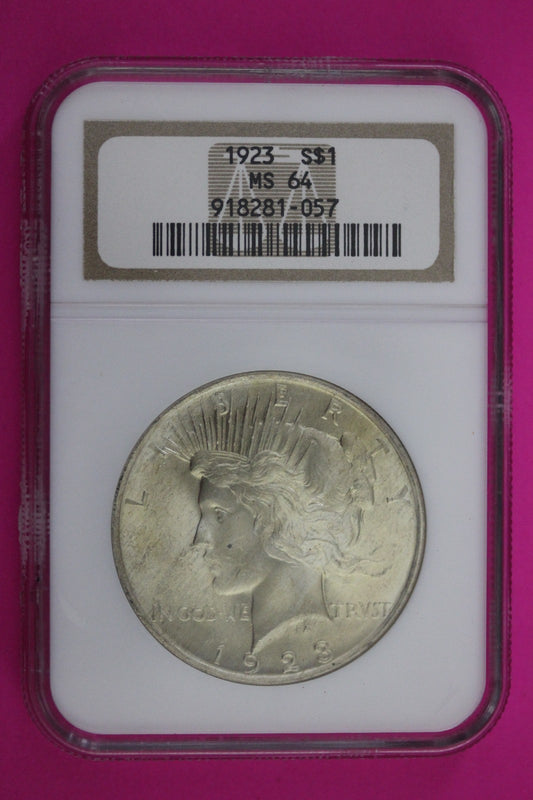 1923 P MS 64 Liberty Peace Silver Dollar NGC Graded Authentic Certified Slab 49