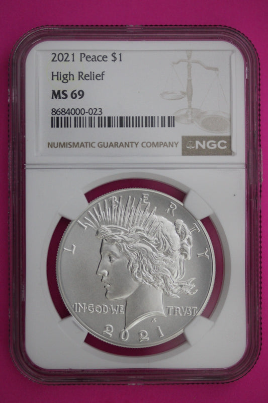 2021 MS 69 Peace Silver Dollar High Relief NGC Authentic Graded Coin Slab 137
