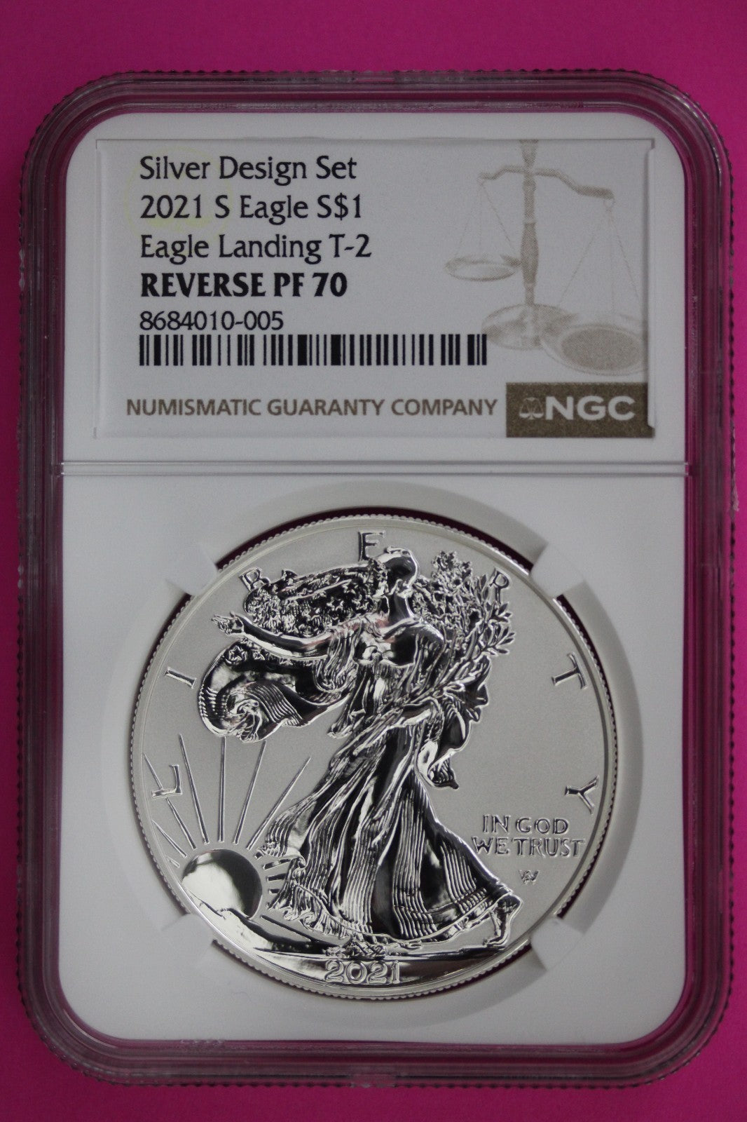 2021 S T2 Reverse Proof Silver Eagle PF 70 One Coin From Design Set NGC Slab 88