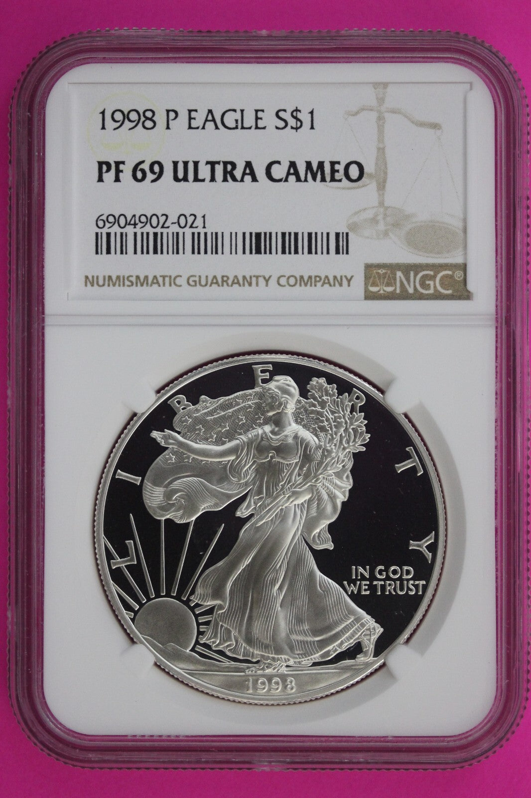 1998 P PF 69 Silver American Eagle Ultra Cameo Authentic Proof Coin NGC 1101