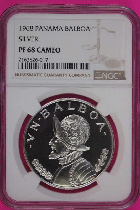 1968 Panama PF 68 Cameo Proof Silver Balboa NGC Certified Graded Slab 1081