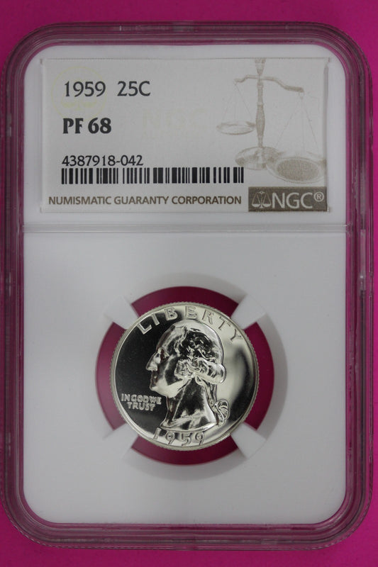 1959 PF 68 Proof Washington Silver Quarter NGC Certified Graded Authentic 1352