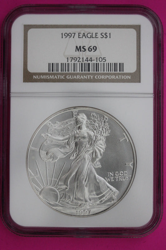 1997 MS 69 Silver Eagle Coin 1 OZ .999 NGC Graded Certified Authentic Slab 469