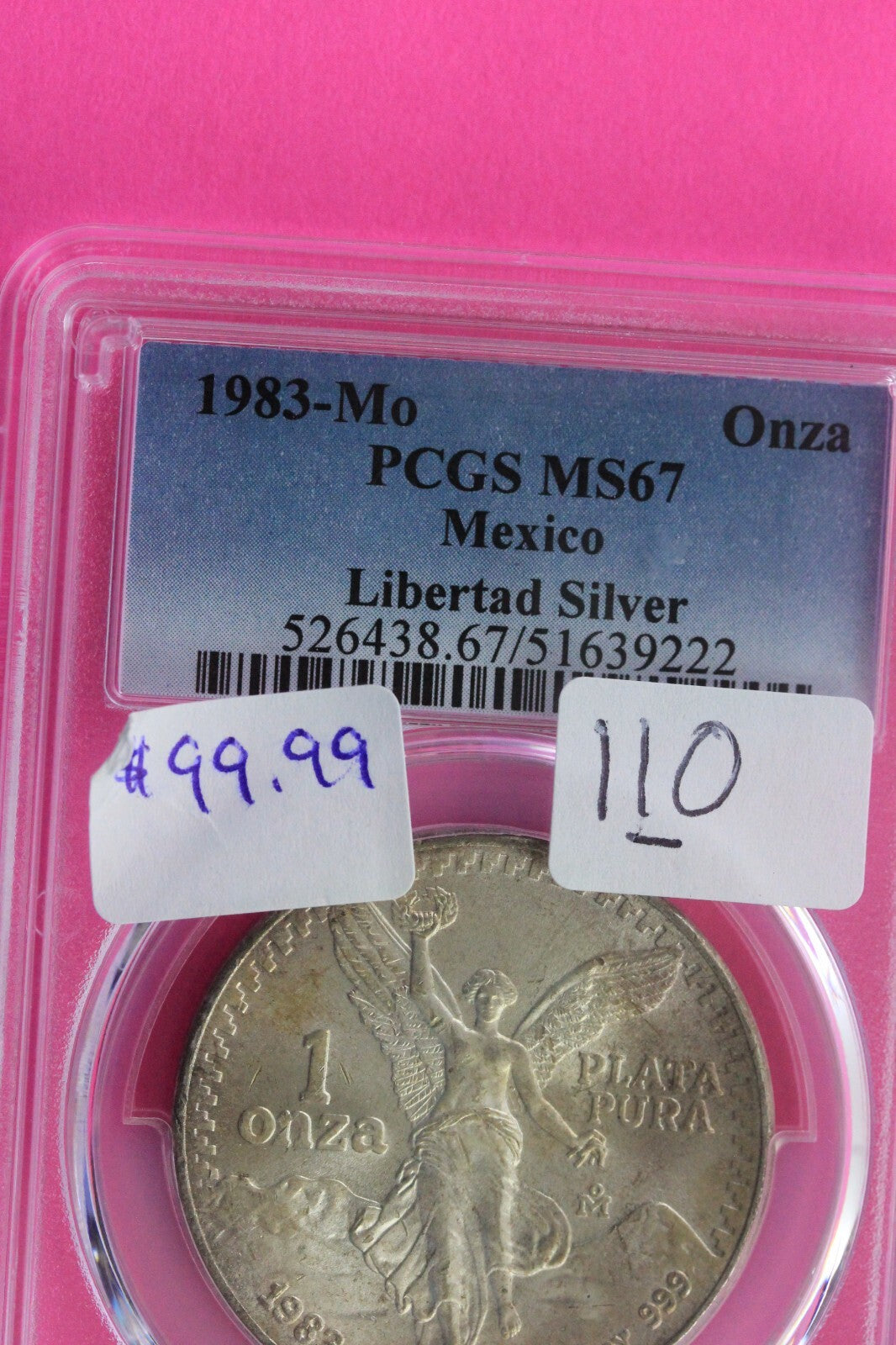 Toned 1983 MS 67 Libertad Mexico 1 OZ Silver Coin PCGS Certified Graded Slab 110