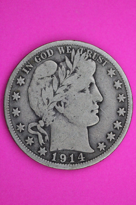 1914 S Barber Liberty Silver Half Dollar Guaranteed Authentic Genuine Coin 2344