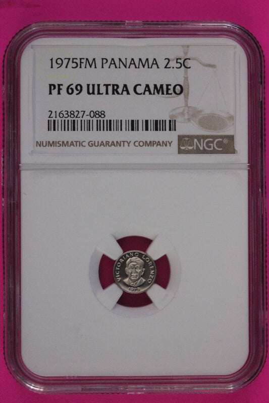 1975 Panama PF 69 Ultra Cameo Proof 2.5 Centesimos Coin NGC Certified Slab 795