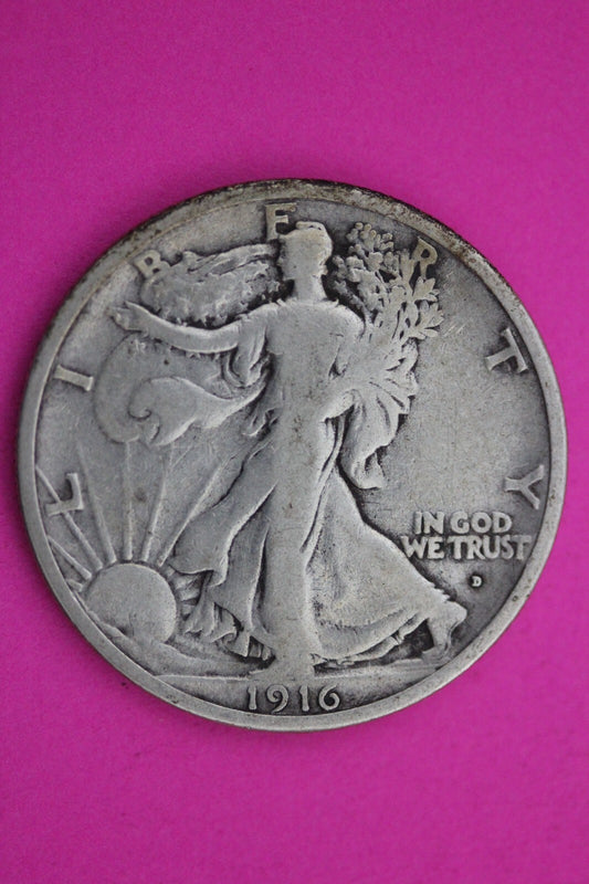 1916 D Walking Liberty Half Dollar Scarce Semi Key Date Silver Walker Coin 0005