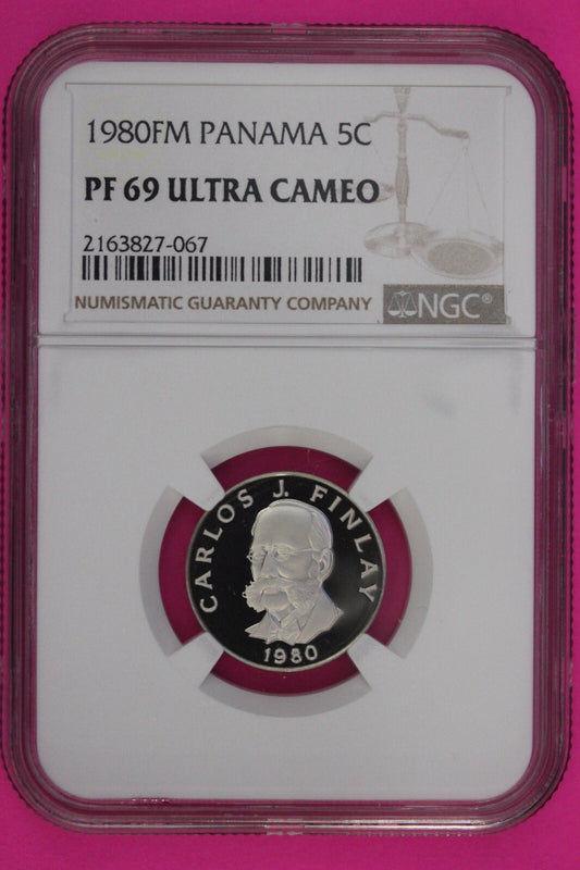 1980 Panama PF 69 Ultra Cameo Proof  5 Centesimos NGC Certified Graded Slab 794