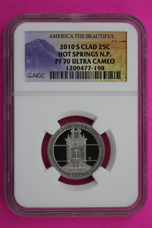 2010 S PF 70 Clad Quarter Hot Springs Park ATB NGC Graded Certified Slab 490