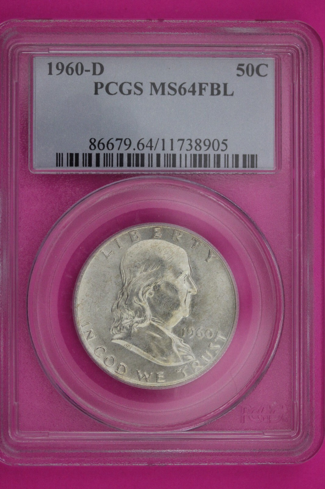 1960 D MS 64 Full Bell Lines Ben Franklin Silver Half Dollar PCGS FBL Slab 15