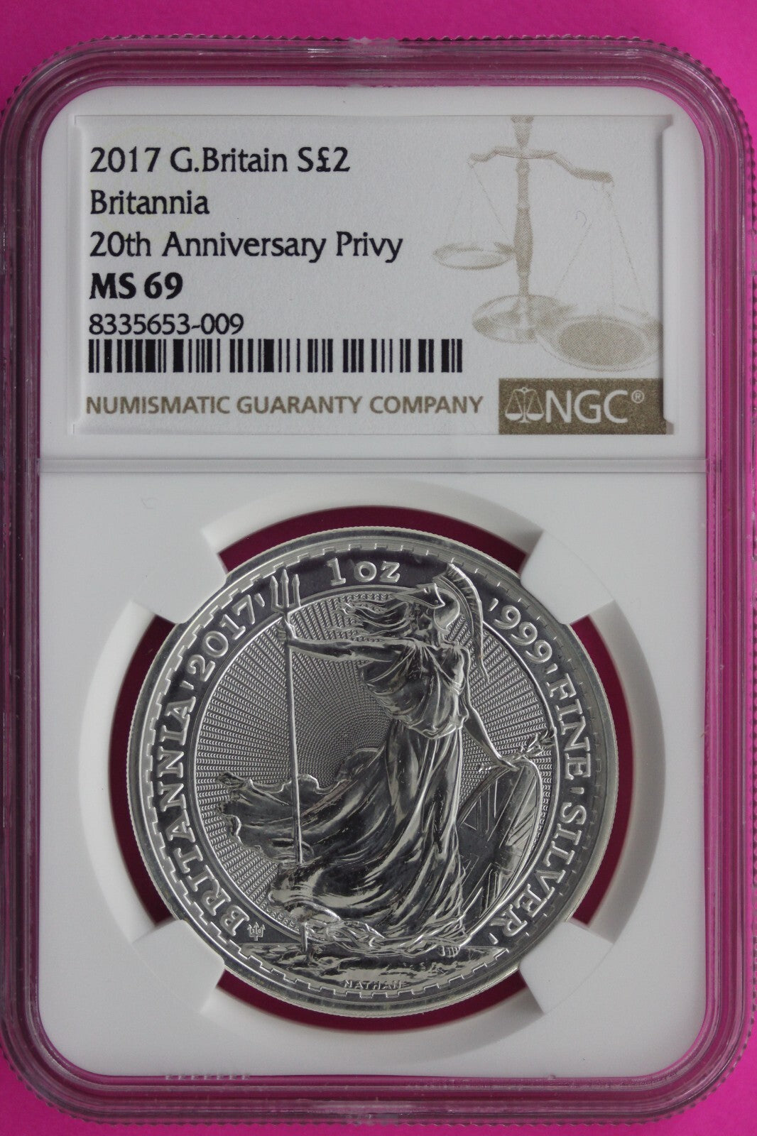 2017 MS 69 Great Britain £2 Britannia 20th Anniversary Privy NGC Graded Slab 721