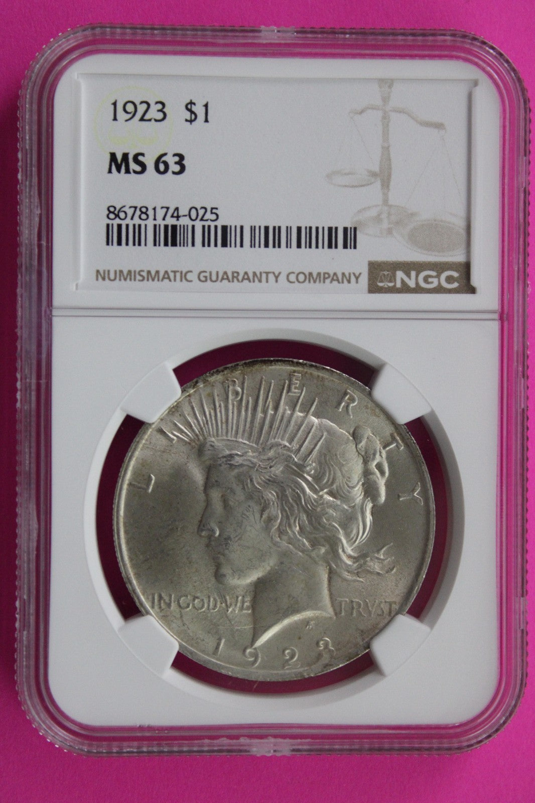 1923 P MS 63 Liberty Peace Silver Dollar NGC Certified Graded Authentic 720